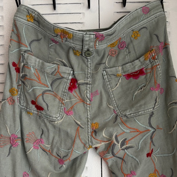 Anthropologie Y2K Style Floral Embroidered Cargo Pants Gray Pink Chic ✨ - Picture 12 of 14